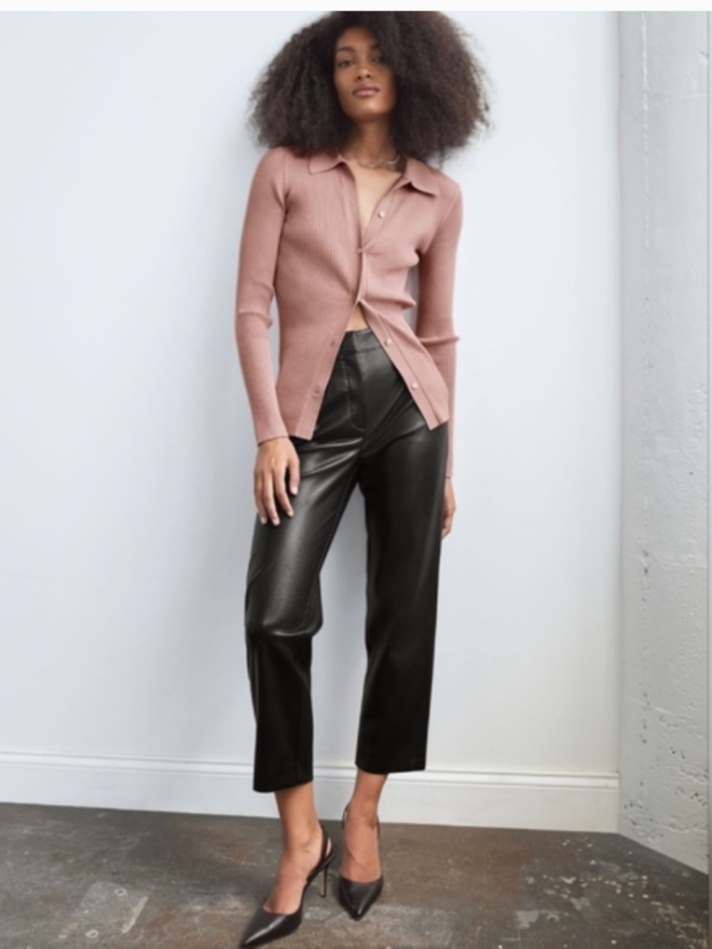 Babaton by Aritzia Command Straight Leg Ankle Faux Leather Pant Black Size 6